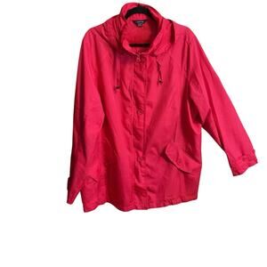LANDS END Women's Red Light Weight Hooded Rain Jacket Windbreaker Sz 2X (20W-22)